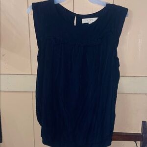 LOFT Dark Navy Sleeveless Blouse, embroidered, size small